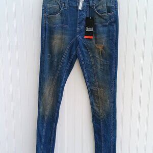 MAVRK JEANS Distressed Denim 32 x 32 Button Fly Slim Fit Tapered Leg UCO Mens